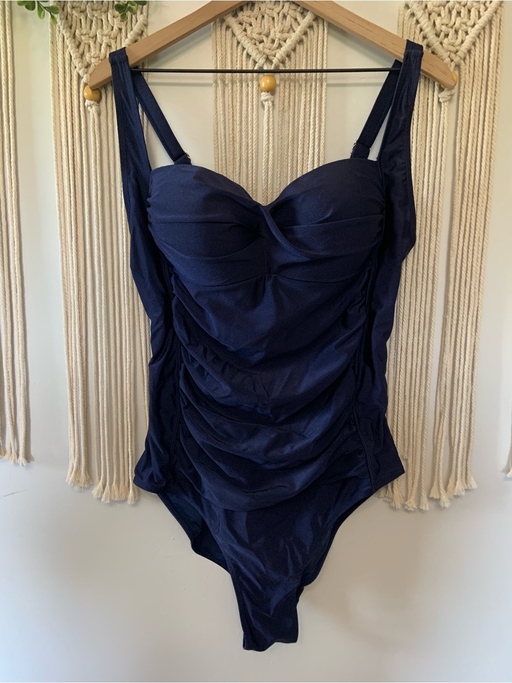 BETSEY JOHNSON Women’s Ruched Front Navy Blue One Piece Swimsuit 1X